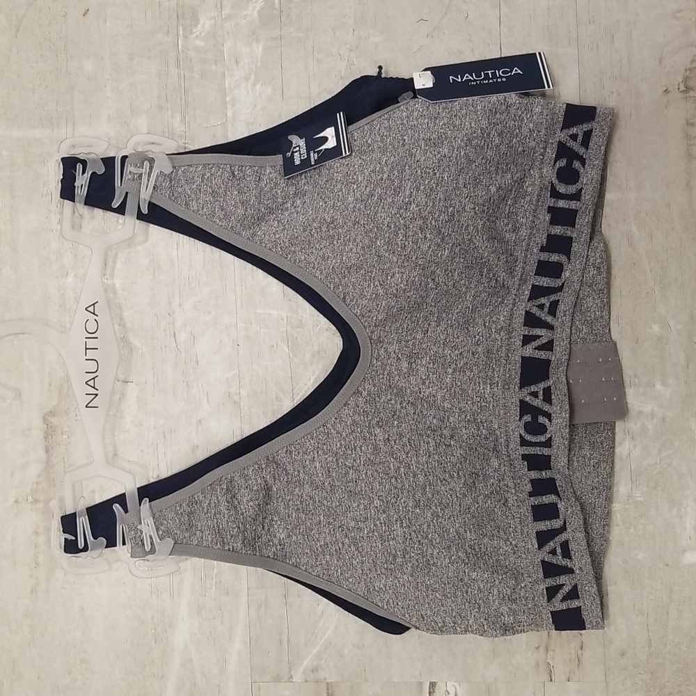 💕NAUTICA💕 Logo Bralettes (2 Pack) ~ Navy Blue   & Gray Medium M NWT